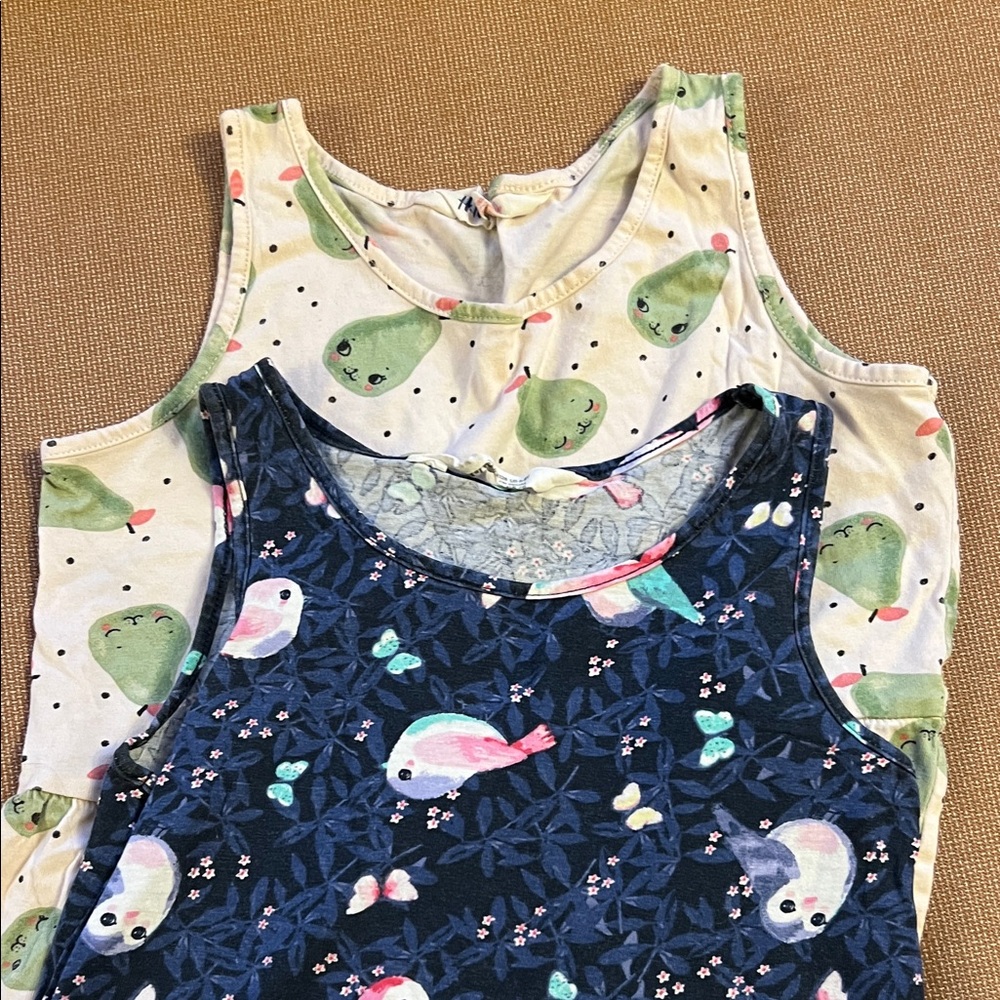 H&M Girls Navy Blue Bird Print & Cream Pear Dresses bundle